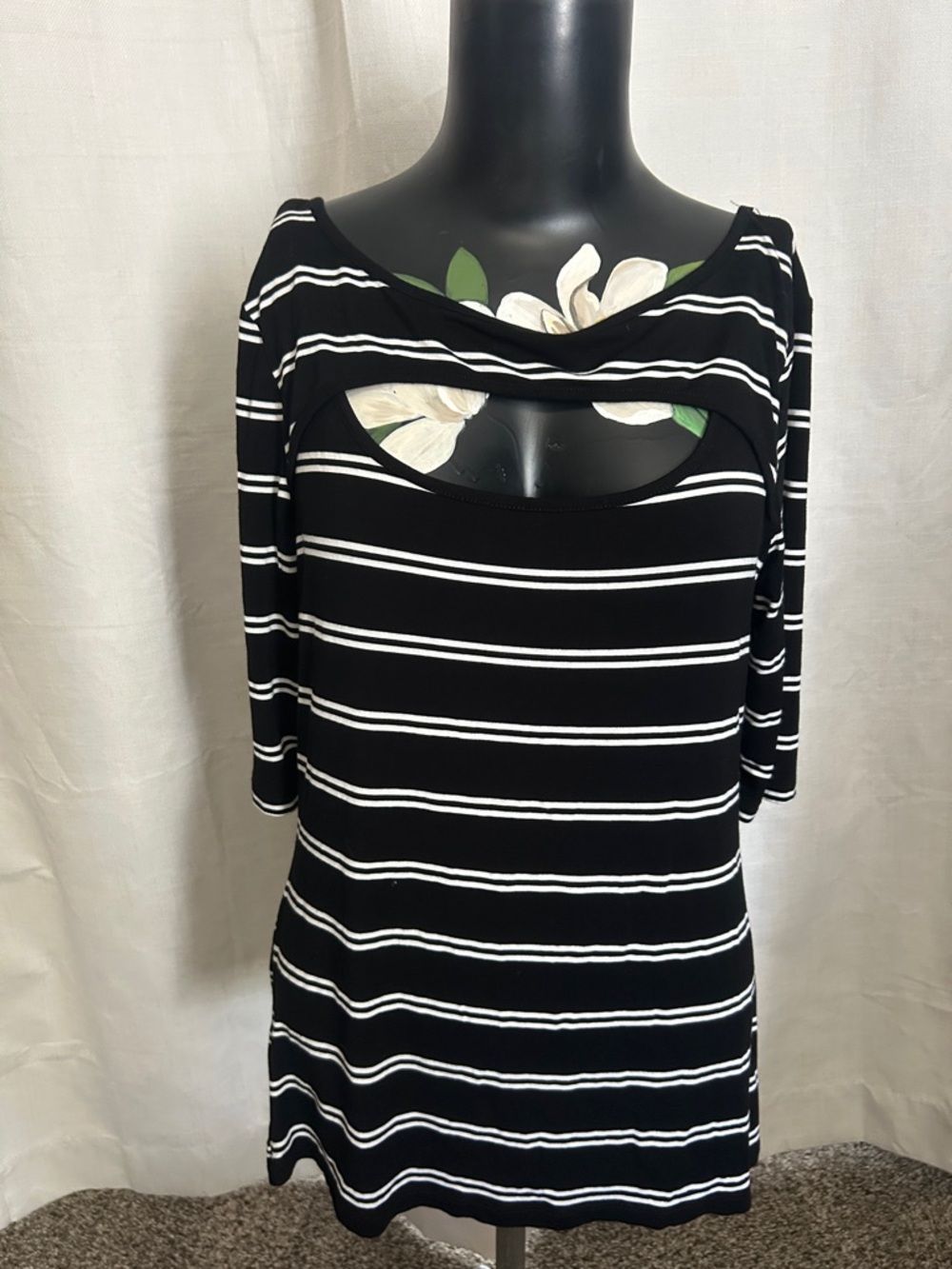 Cable & Gauge Black and White Striped Cutout Top